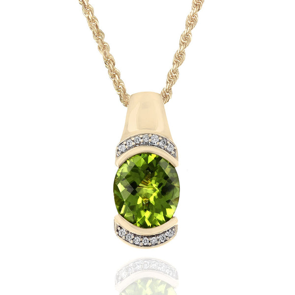 Peridot and Diamond Drop Necklace in White and Yellow Gold