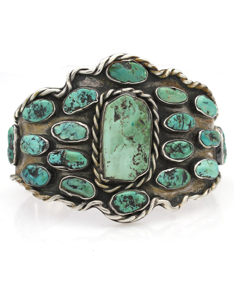 Old Pawn Navajo Sterling Silver & Turquoise Cluster Cuff Bracelet – The ...
