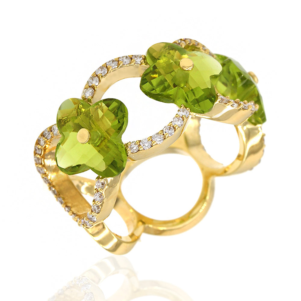 Norman Covan 3.84ctw Peridot Flower & 0.46ctw Diamond Ring in 18K Yell ...