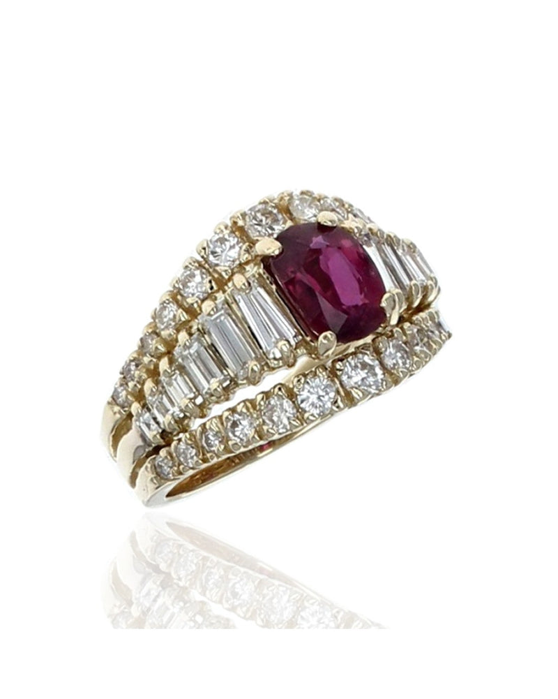 Ruby and Diamond 3 Row Ring in Yellow Gold – The Estate Watch And ...