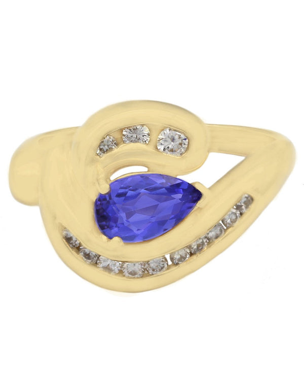 Pear Tanzanite and Diamond Bypass Ring