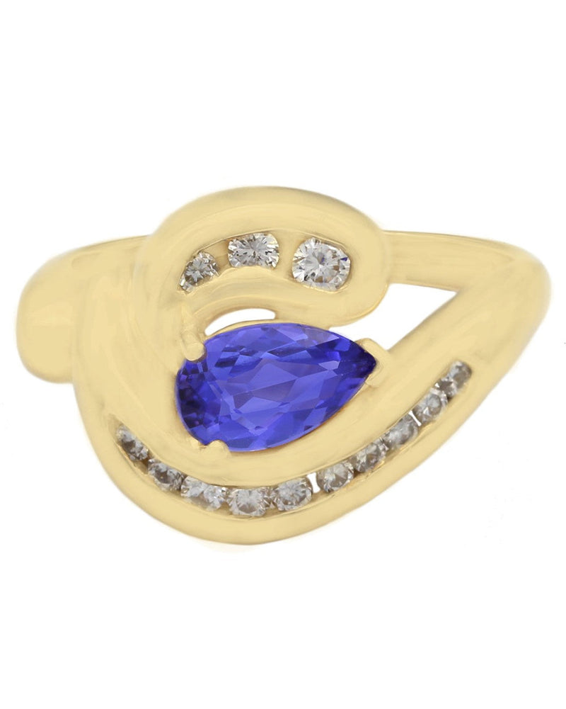 Pear Tanzanite and Diamond Bypass Ring