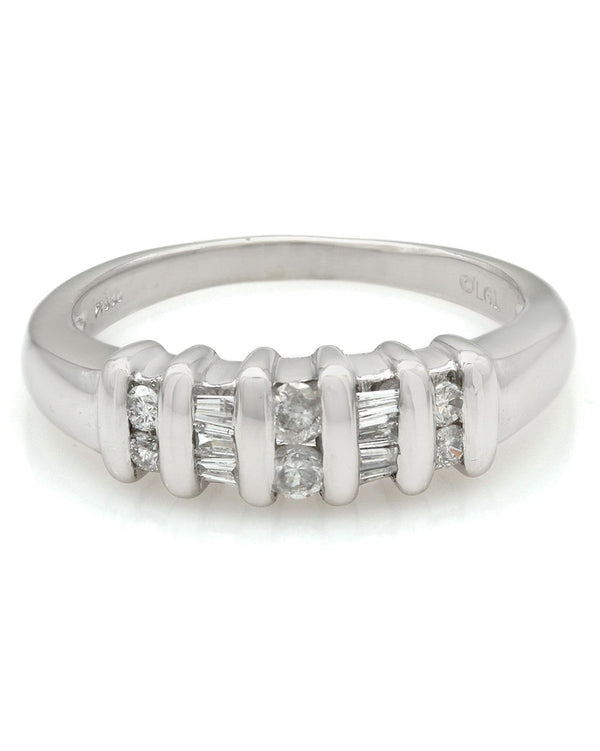 5 Row Alternating Round and Baguette Diamond Ring
