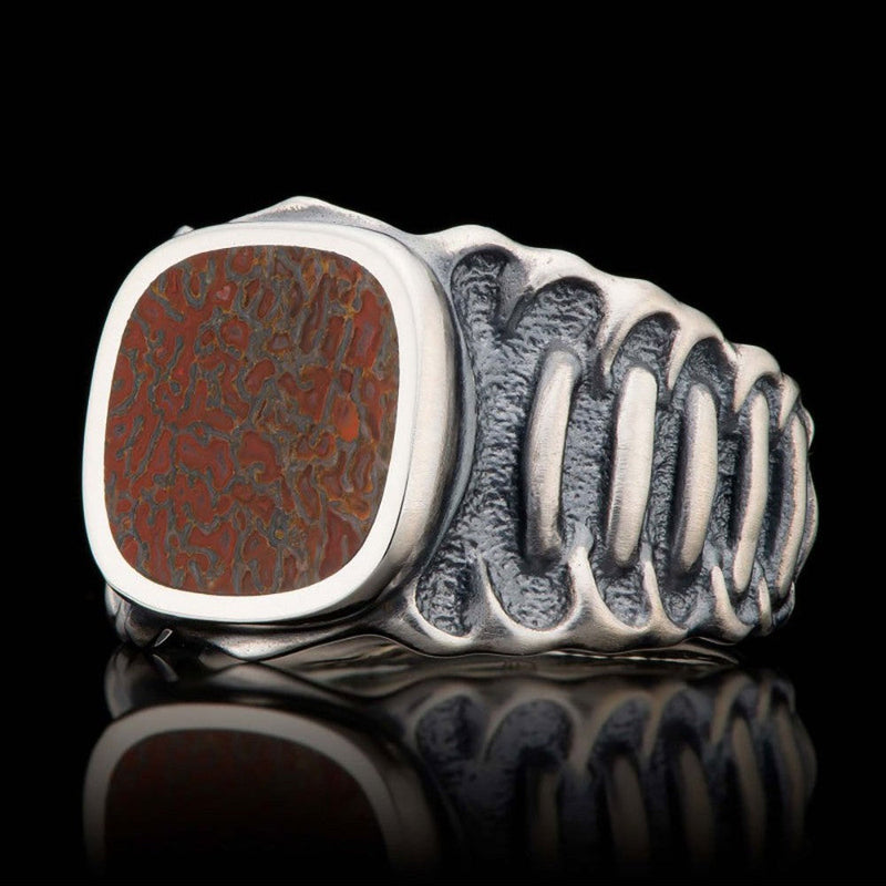William Henry Echelon Sterling Silver Dinosaur Bone Inlay Ring – The ...