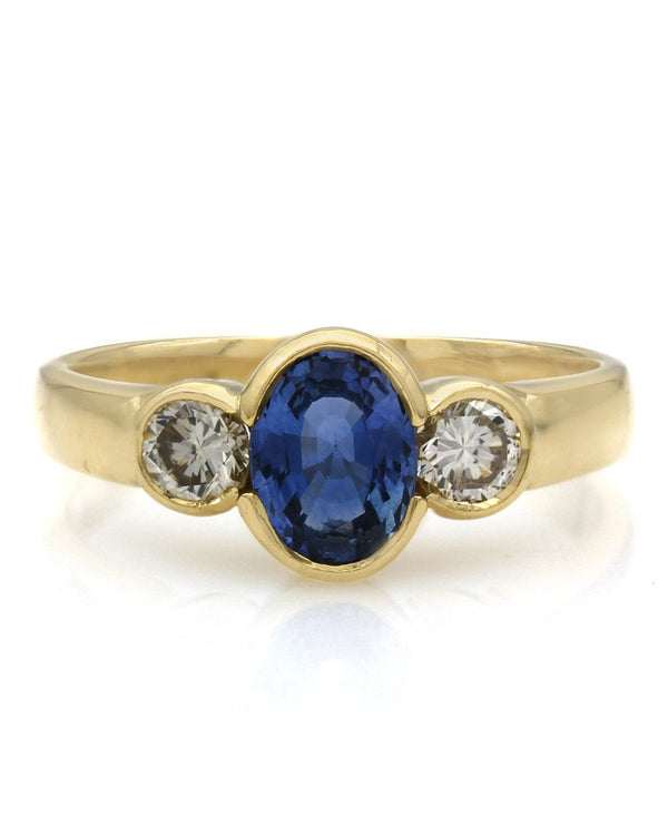 Sapphire and Diamond 3 Stone Ring