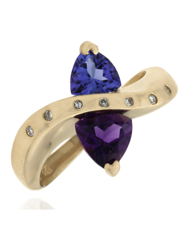 Tanzanite & Amethyst Ring with Diamond Accents