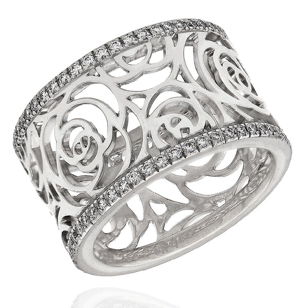 Cut Out Diamond Edge Band in White Gold