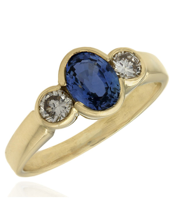 Sapphire and Diamond 3 Stone Ring
