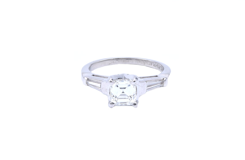 Platinum 1.01ct Square Emerald Cut Diamond Engagement Ring GIA Certified