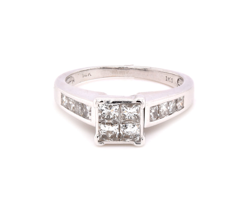 14 Karat White Gold Quad set Diamond Engagement Ring