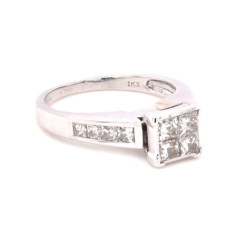 14 Karat White Gold Quad set Diamond Engagement Ring