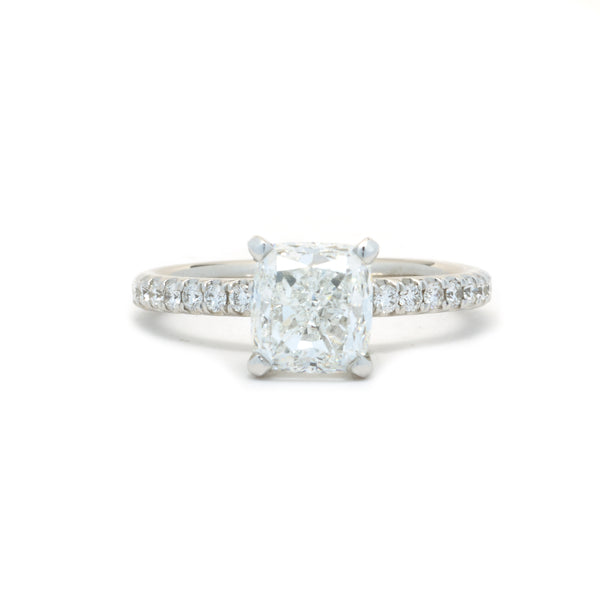14 Karat White Gold Cushion Cut Diamond Engagement Ring