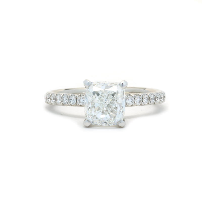 14 Karat White Gold Cushion Cut Diamond Engagement Ring