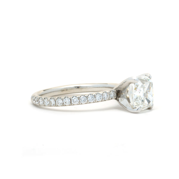 14 Karat White Gold Cushion Cut Diamond Engagement Ring
