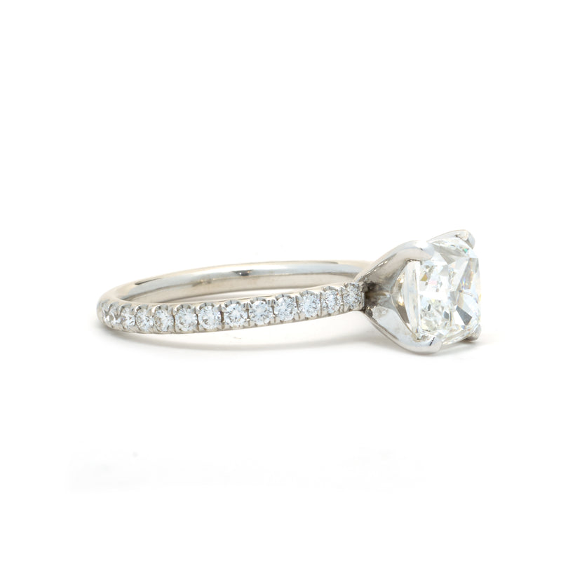 14 Karat White Gold Cushion Cut Diamond Engagement Ring