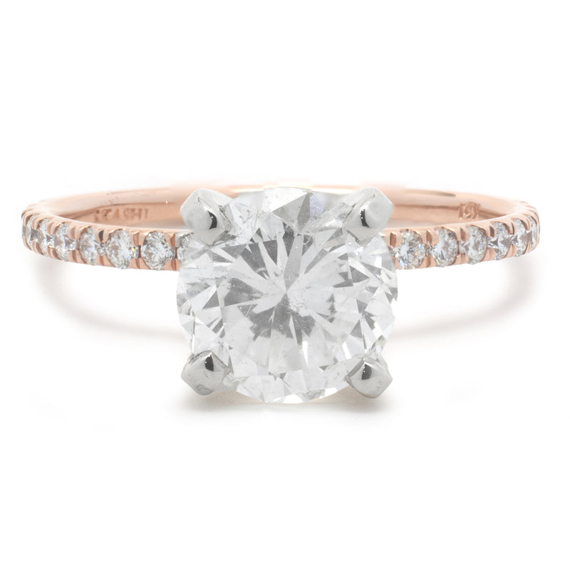 14 Karat Rose Gold Round Brilliant Cut Diamond Engagement Ring
