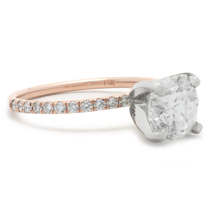 14 Karat Rose Gold Round Brilliant Cut Diamond Engagement Ring
