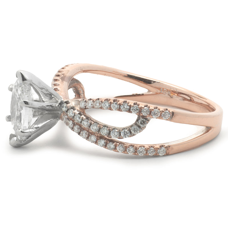 14 Karat Rose and White Gold Marquise Cut Diamond Engagement Ring