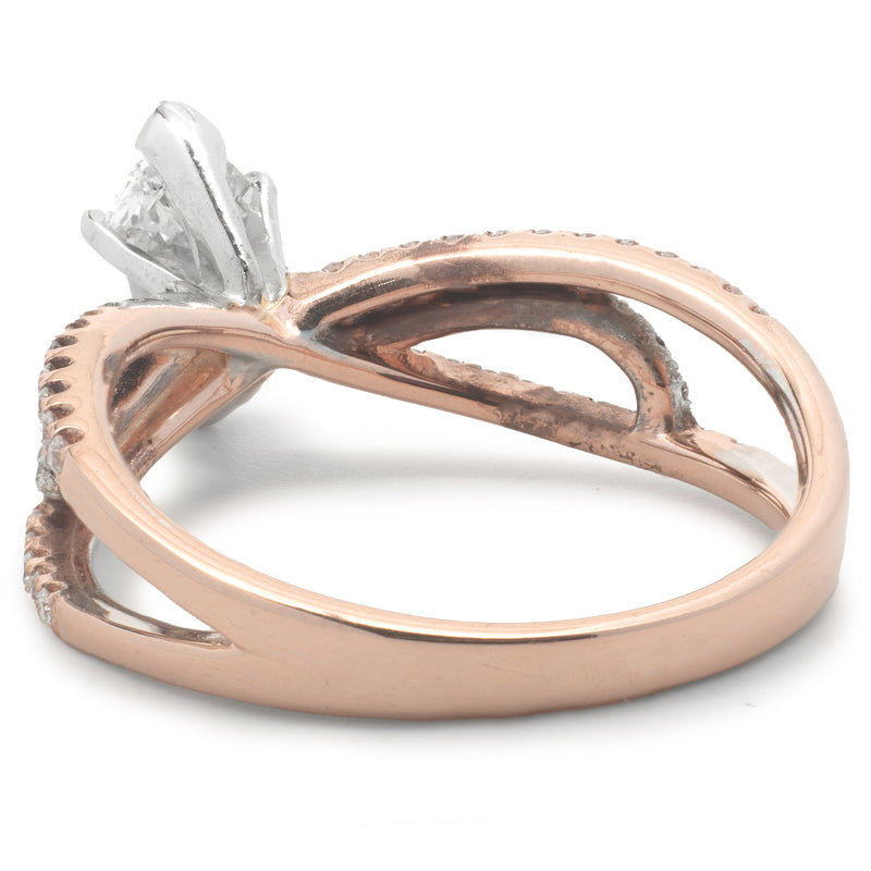 14 Karat Rose and White Gold Marquise Cut Diamond Engagement Ring