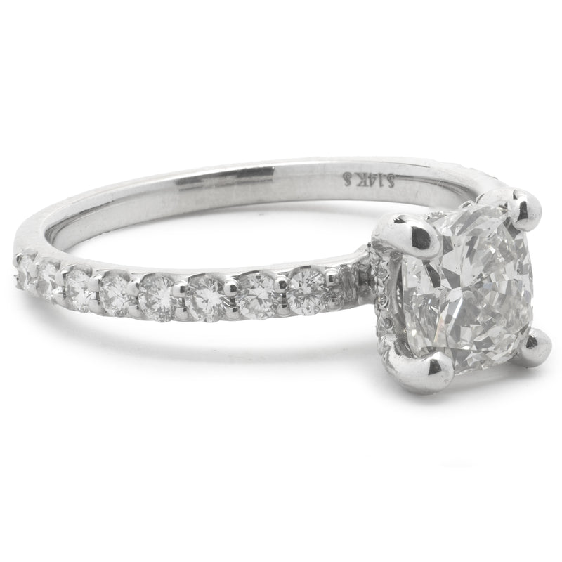 14 Karat White Gold Cushion Cut Diamond Engagement Ring
