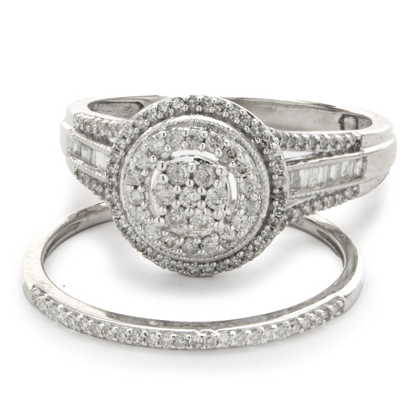 10 Karat White Gold Diamond Cluster Wedding Set