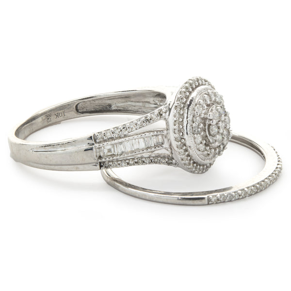 10 Karat White Gold Diamond Cluster Wedding Set