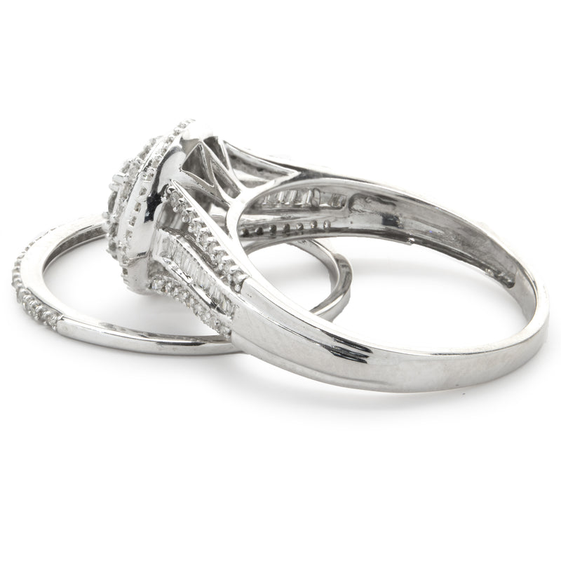 10 Karat White Gold Diamond Cluster Wedding Set