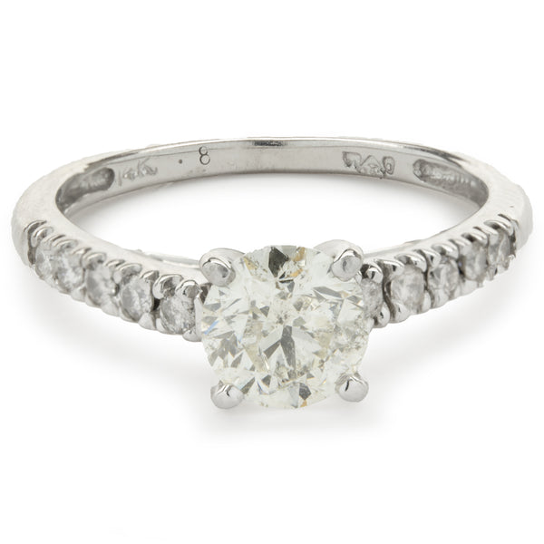 14 Karat White Gold Round Brilliant Cut Diamond Engagement Ring