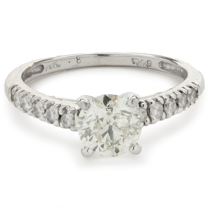 14 Karat White Gold Round Brilliant Cut Diamond Engagement Ring