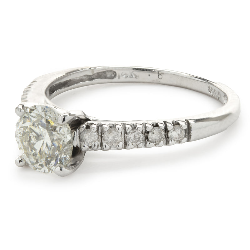14 Karat White Gold Round Brilliant Cut Diamond Engagement Ring