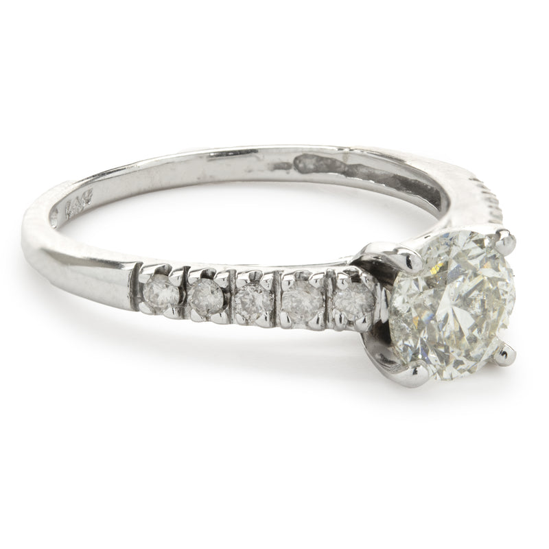 14 Karat White Gold Round Brilliant Cut Diamond Engagement Ring