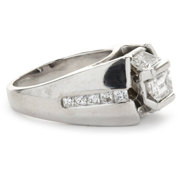 Platinum Custom Designed Emerald Cut Diamond Engagement Ring