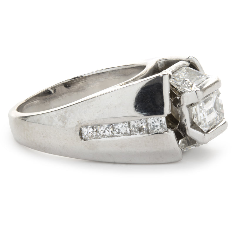 Platinum Custom Designed Emerald Cut Diamond Engagement Ring