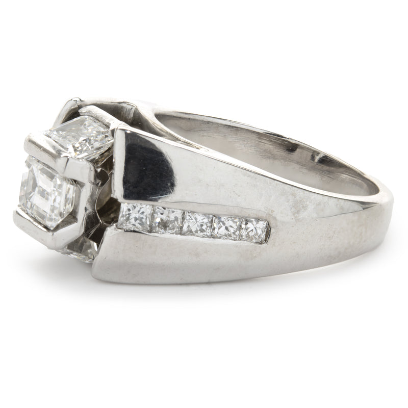 Platinum Custom Designed Emerald Cut Diamond Engagement Ring