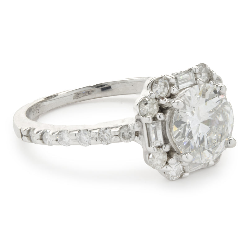 14 Karat White Gold Round Brilliant Cut Diamond Engagement Ring