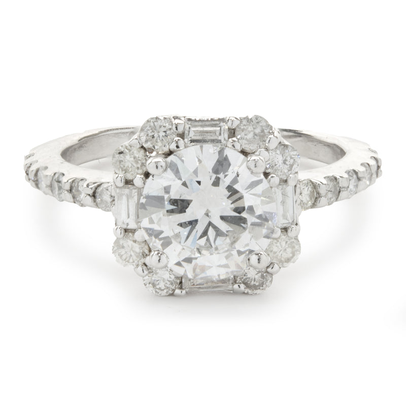 14 Karat White Gold Round Brilliant Cut Diamond Engagement Ring
