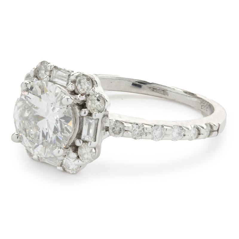 14 Karat White Gold Round Brilliant Cut Diamond Engagement Ring