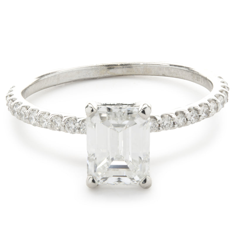 14 Karat White Gold Emerald Cut Diamond Engagement Ring