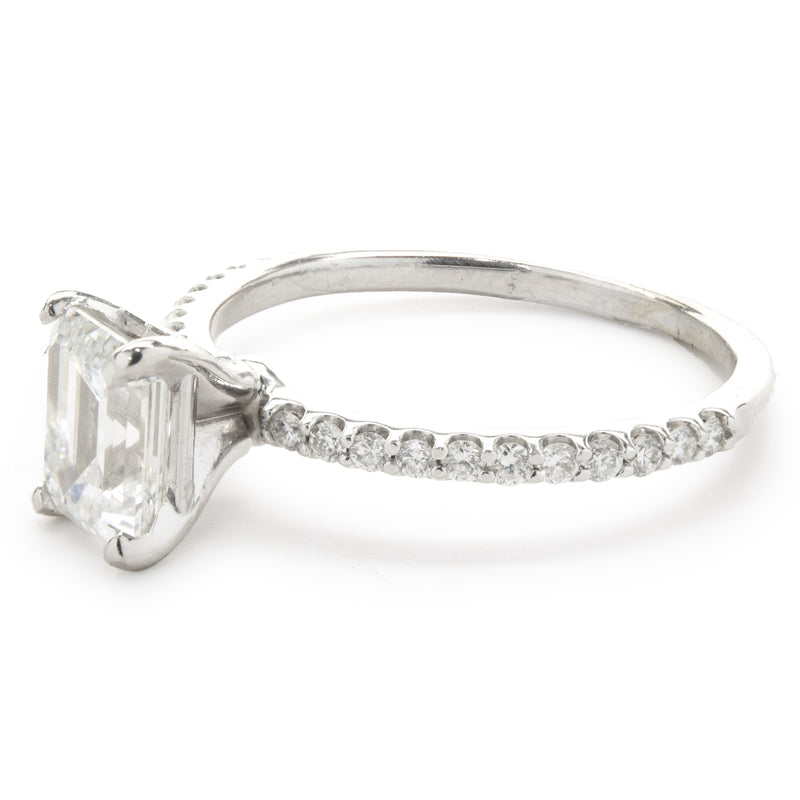 14 Karat White Gold Emerald Cut Diamond Engagement Ring