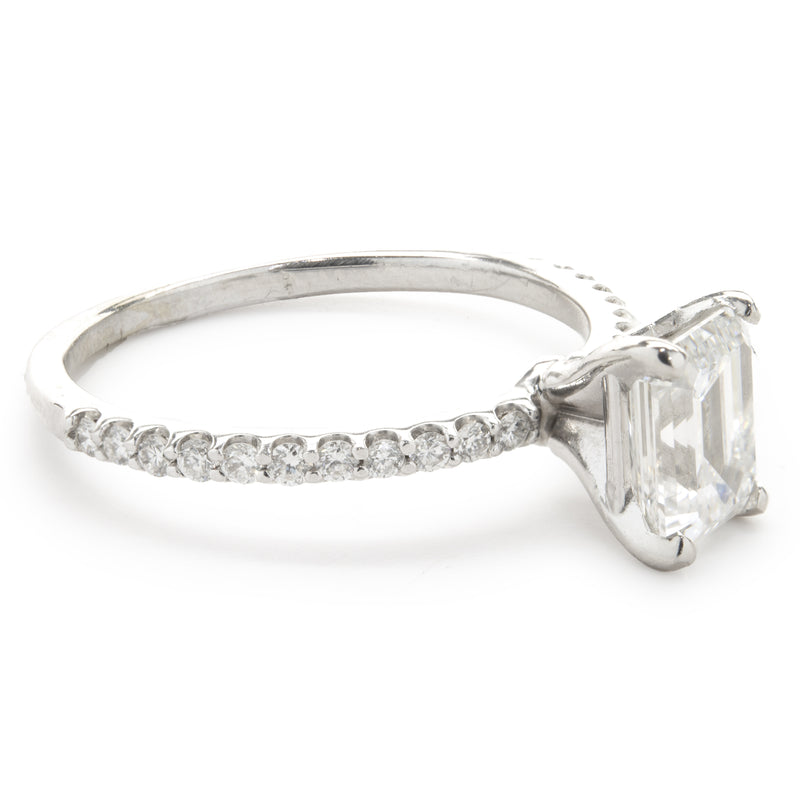 14 Karat White Gold Emerald Cut Diamond Engagement Ring