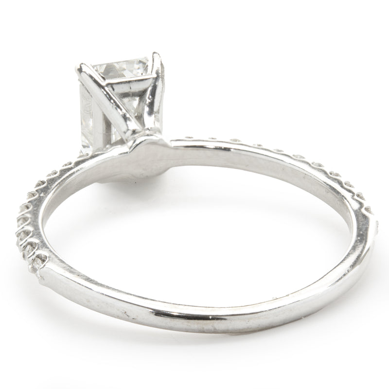 14 Karat White Gold Emerald Cut Diamond Engagement Ring
