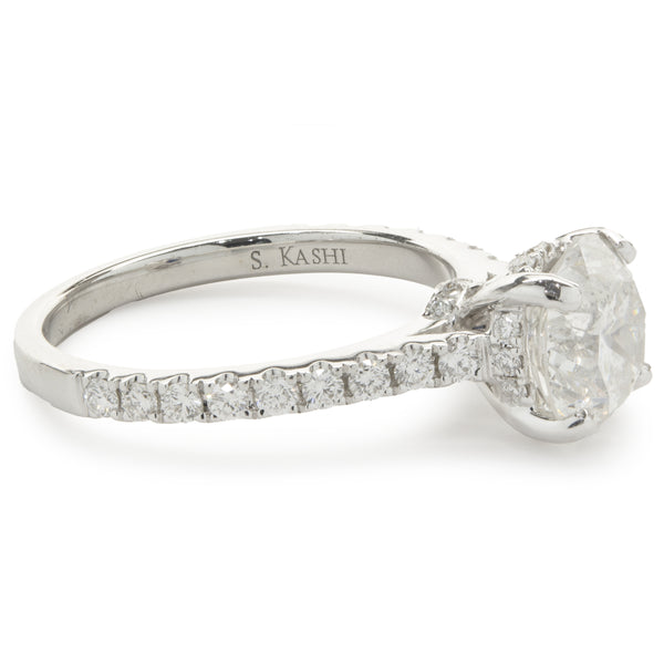 14 Karat White Gold Round Brilliant Cut Diamond Engagement Ring
