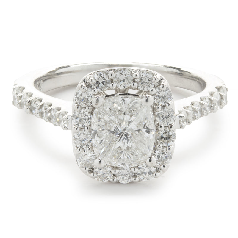 14 Karat White Gold Quad Set Trillion Cut Diamond Engagement Ring