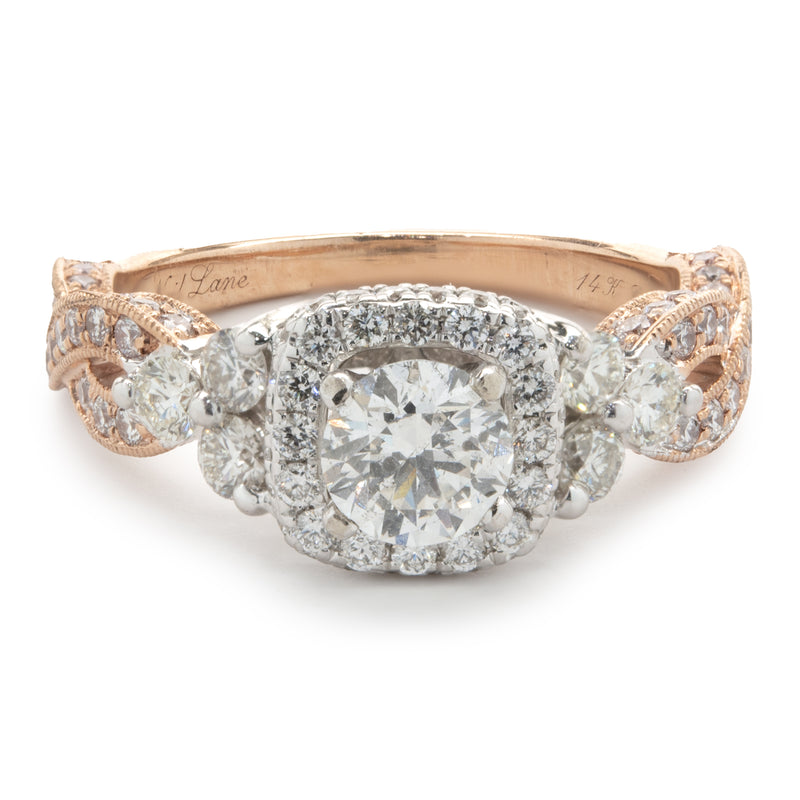 Neil Lane 14 Karat White and Rose Gold Round Brilliant Cut Diamond Engagement Ring