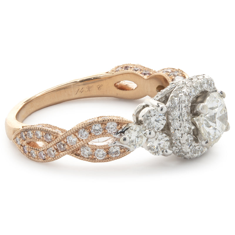 Neil Lane 14 Karat White and Rose Gold Round Brilliant Cut Diamond Engagement Ring
