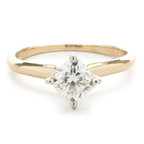 14 Karat Yellow Gold Cushion Cut Diamond Engagement Ring