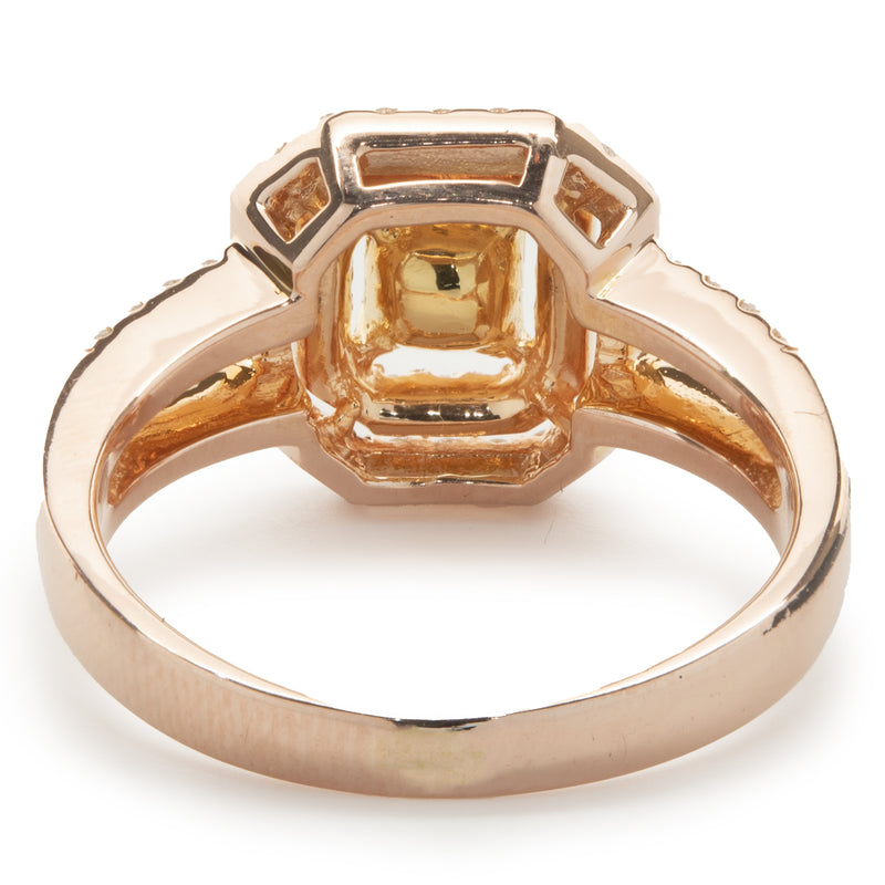 18 Karat Rose Gold Fancy Yellow and White Diamond Engagement Ring