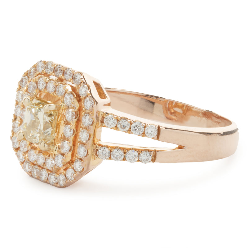 18 Karat Rose Gold Fancy Yellow and White Diamond Engagement Ring