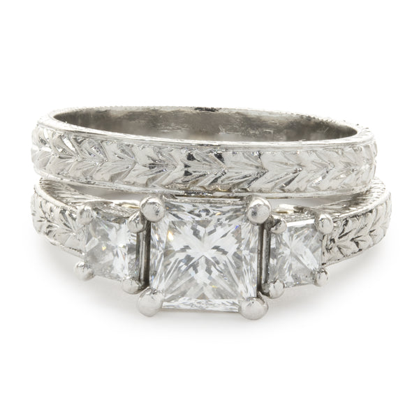 VARNA Platinum Princess Cut Diamond Wedding Set
