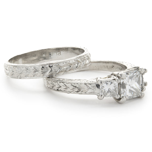 VARNA Platinum Princess Cut Diamond Wedding Set